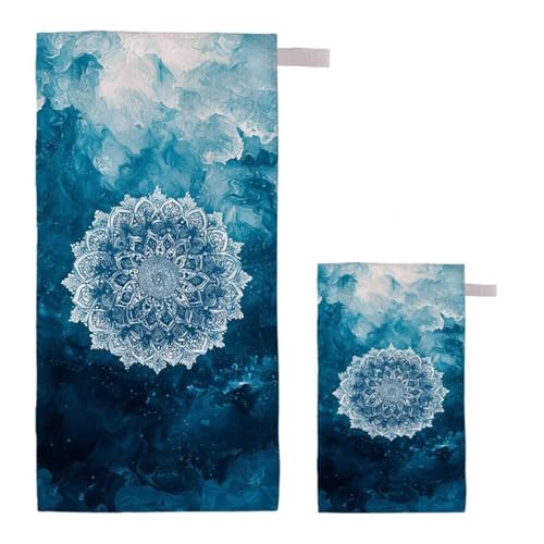 Strandtuch XXL 220x100cm/35x70cm 2er Set Mikrofaser Strandtuch, Schnelltrocknend Strandliege Kompakt Sandfrei Saunahandtuch mit Tasche, Mikrofaser Handtuch für Strand Reise Urlaub (Mandala) G-36 von Feionnug