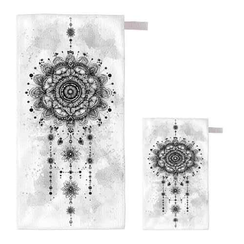 Strandtuch XXL 220x100cm/35x70cm 2er Set Mikrofaser Strandtuch, Schnelltrocknend Strandliege Kompakt Sandfrei Saunahandtuch mit Tasche, Mikrofaser Handtuch für Strand Reise Urlaub Camping (Boho) A-76 von Feionnug