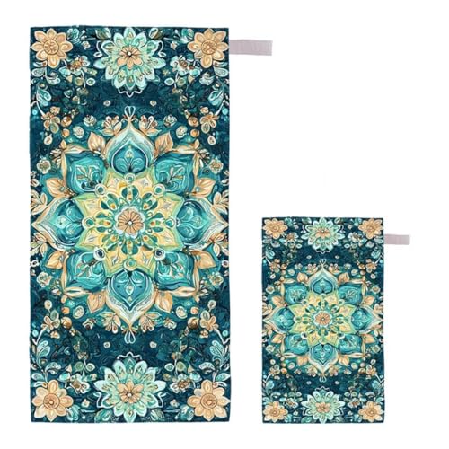 Strandtuch XXL 220x100cm/35x70cm 2er Set Mikrofaser Strandtuch, Schnelltrocknend Strandliege Kompakt Sandfrei Saunahandtuch mit Tasche, Mikrofaser Handtuch für Strand Reise Urlaub Camping (Boho) K-2 von Feionnug