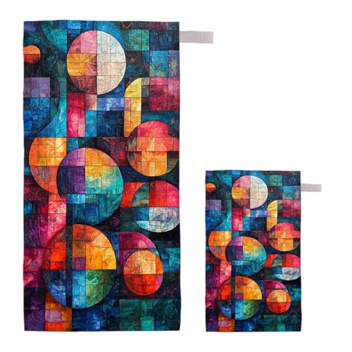 Strandtuch XXL 220x100cm/35x70cm 2er Set Mikrofaser Strandtuch, Schnelltrocknend Strandliege Kompakt Sandfrei Saunahandtuch mit Tasche, Mikrofaser Handtuch für Strand Reise Urlaub Camping (Bunt) A-64 von Feionnug