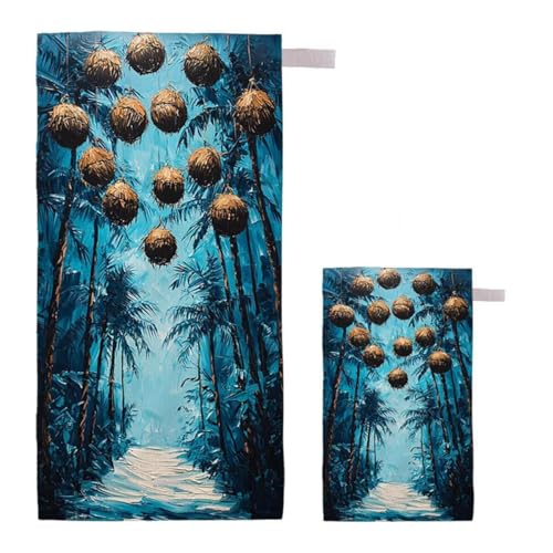 Strandtuch XXL 220x100cm/35x70cm 2er Set Mikrofaser Strandtuch, Schnelltrocknend Strandliege Kompakt Sandfrei Saunahandtuch mit Tasche, Mikrofaser Handtuch für Strand Reise Urlaub Camping (Wald) G-78 von Feionnug