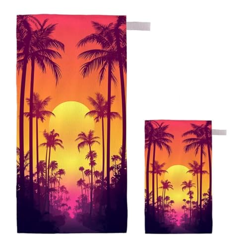 Strandtuch XXL 60x120cm/35x70cm 2er Set Mikrofaser Strandtuch, Schnelltrocknend Strandliege Kompakt Sandfrei Saunahandtuch mit Tasche, Mikrofaser Handtuch für Strand Reise (Sonnenuntergang) G-54 von Feionnug