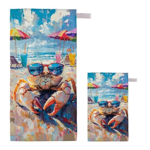 Strandtuch XXL 60x120cm/35x70cm 2er Set Mikrofaser Strandtuch, Schnelltrocknend Strandliege Kompakt Sandfrei Saunahandtuch mit Tasche, Mikrofaser Handtuch für Strand Reise Urlaub (Interessant) G-84 von Feionnug