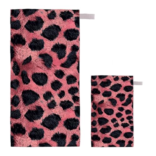 Strandtuch XXL 60x120cm/35x70cm 2er Set Mikrofaser Strandtuch, Schnelltrocknend Strandliege Kompakt Sandfrei Saunahandtuch mit Tasche, Mikrofaser Handtuch für Strand Reise Urlaub (Leopard) E-2 von Feionnug