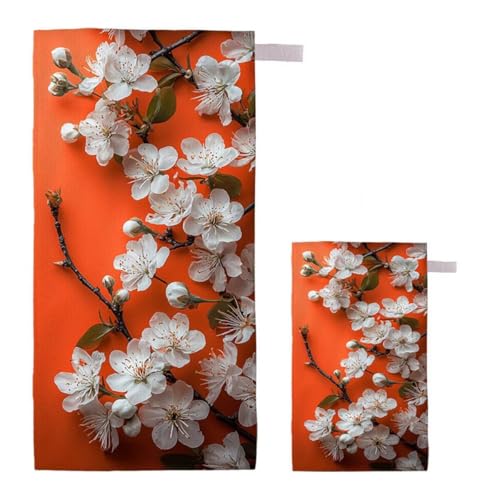 Strandtuch XXL 60x120cm/35x70cm 2er Set Mikrofaser Strandtuch, Schnelltrocknend Strandliege Kompakt Sandfrei Saunahandtuch mit Tasche, Mikrofaser Handtuch für Strand Reise Urlaub Camping (Orange) E-6 von Feionnug