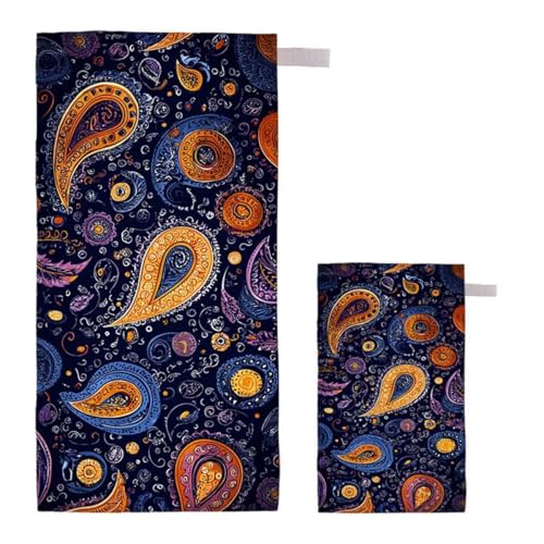 Strandtuch XXL 70x140cm/35x70cm 2er Set Mikrofaser Strandtuch, Schnelltrocknend Strandliege Kompakt Sandfrei Saunahandtuch mit Tasche, Mikrofaser Handtuch für Strand Reise Urlaub (Abstrakt) F-7 von Feionnug