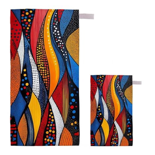 Strandtuch XXL 70x140cm/35x70cm 2er Set Mikrofaser Strandtuch, Schnelltrocknend Strandliege Kompakt Sandfrei Saunahandtuch mit Tasche, Mikrofaser Handtuch für Strand Reise Urlaub (Abstrakt) I-78 von Feionnug