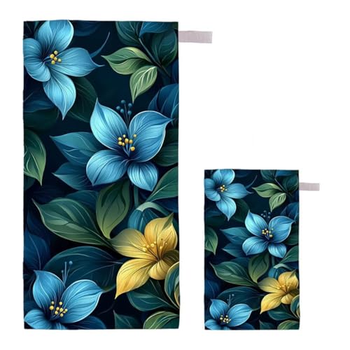 Strandtuch XXL 70x140cm/35x70cm 2er Set Mikrofaser Strandtuch, Schnelltrocknend Strandliege Kompakt Sandfrei Saunahandtuch mit Tasche, Mikrofaser Handtuch für Strand Reise Urlaub (Anlage) H-25 von Feionnug