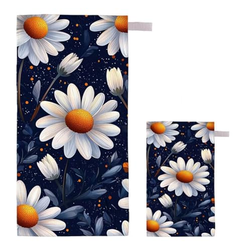 Strandtuch XXL 70x140cm/35x70cm 2er Set Mikrofaser Strandtuch, Schnelltrocknend Strandliege Kompakt Sandfrei Saunahandtuch mit Tasche, Mikrofaser Handtuch für Strand Reise Urlaub (Gänseblümchen) A-46 von Feionnug