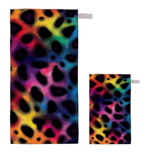 Strandtuch XXL 70x140cm/35x70cm 2er Set Mikrofaser Strandtuch, Schnelltrocknend Strandliege Kompakt Sandfrei Saunahandtuch mit Tasche, Mikrofaser Handtuch für Strand Reise Urlaub (Leopard) H-57 von Feionnug