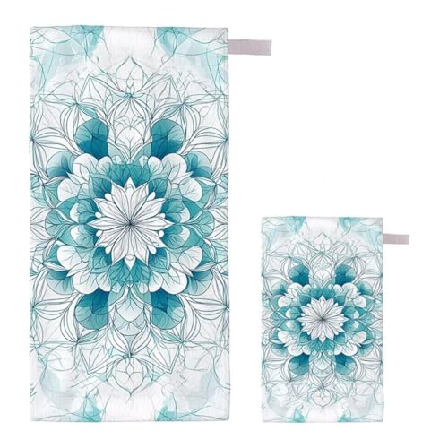 Strandtuch XXL 70x140cm/35x70cm 2er Set Mikrofaser Strandtuch, Schnelltrocknend Strandliege Kompakt Sandfrei Saunahandtuch mit Tasche, Mikrofaser Handtuch für Strand Reise Urlaub (Mandala) G-98 von Feionnug