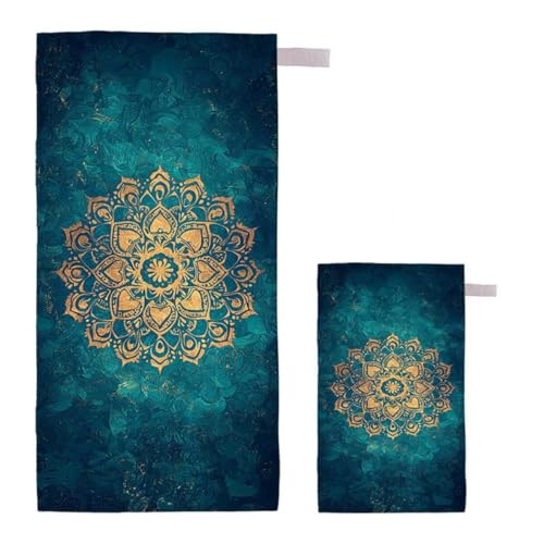 Strandtuch XXL 70x140cm/35x70cm 2er Set Mikrofaser Strandtuch, Schnelltrocknend Strandliege Kompakt Sandfrei Saunahandtuch mit Tasche, Mikrofaser Handtuch für Strand Reise Urlaub (Mandala) H-45 von Feionnug