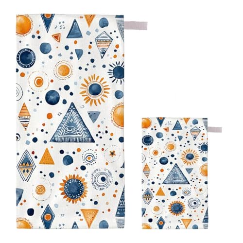 Strandtuch XXL 70x140cm/35x70cm 2er Set Mikrofaser Strandtuch, Schnelltrocknend Strandliege Kompakt Sandfrei Saunahandtuch mit Tasche, Mikrofaser Handtuch für Strand Reise Urlaub (Modern) F-23 von Feionnug