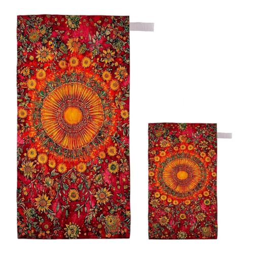 Strandtuch XXL 70x140cm/35x70cm 2er Set Mikrofaser Strandtuch, Schnelltrocknend Strandliege Kompakt Sandfrei Saunahandtuch mit Tasche, Mikrofaser Handtuch für Strand Reise Urlaub Camping (Blume) G-72 von Feionnug