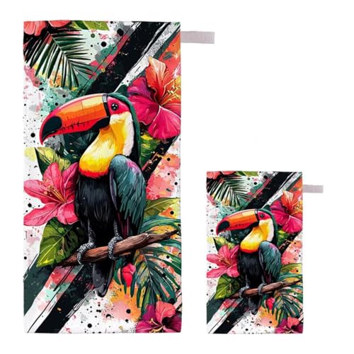 Strandtuch XXL 70x140cm/35x70cm 2er Set Mikrofaser Strandtuch, Schnelltrocknend Strandliege Kompakt Sandfrei Saunahandtuch mit Tasche, Mikrofaser Handtuch für Strand Reise Urlaub Camping (Tier) E-32 von Feionnug