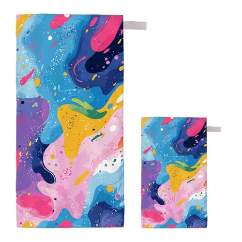 Strandtuch XXL 75x150cm/35x70cm 2er Set Mikrofaser Strandtuch, Schnelltrocknend Strandliege Kompakt Sandfrei Saunahandtuch mit Tasche, Mikrofaser Handtuch für Strand Reise Urlaub (Abstrakt) A-78 von Feionnug