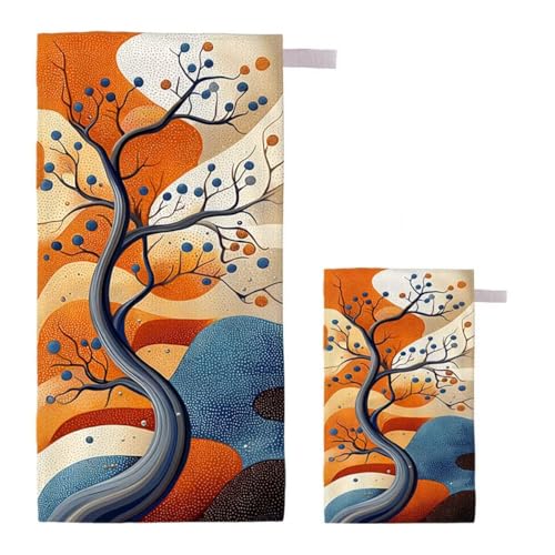 Strandtuch XXL 75x150cm/35x70cm 2er Set Mikrofaser Strandtuch, Schnelltrocknend Strandliege Kompakt Sandfrei Saunahandtuch mit Tasche, Mikrofaser Handtuch für Strand Reise Urlaub Camping (Baum) E-4 von Feionnug