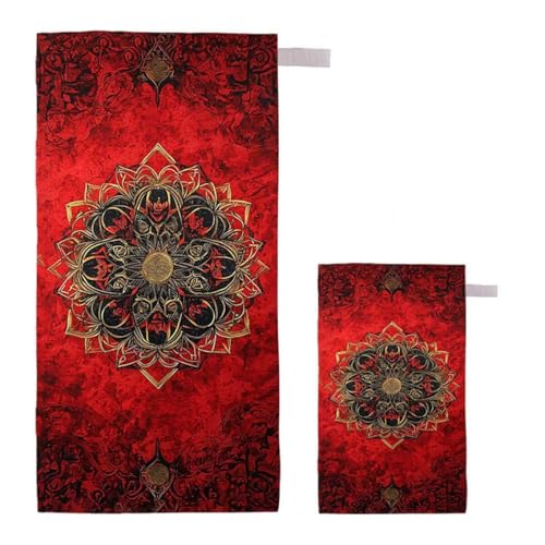 Strandtuch XXL 75x150cm/35x70cm 2er Set Mikrofaser Strandtuch, Schnelltrocknend Strandliege Kompakt Sandfrei Saunahandtuch mit Tasche, Mikrofaser Handtuch für Strand Reise Urlaub Camping (Rot) G-24 von Feionnug