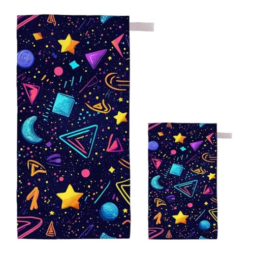 Strandtuch XXL 75x150cm/35x70cm 2er Set Mikrofaser Strandtuch, Schnelltrocknend Strandliege Kompakt Sandfrei Saunahandtuch mit Tasche, Mikrofaser Handtuch für Strand Reise Urlaub Camping (Stern) G-70 von Feionnug