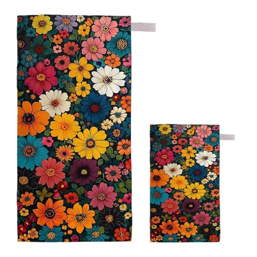 Strandtuch XXL 80x160cm/35x70cm 2er Set Mikrofaser Strandtuch, Schnelltrocknend Strandliege Kompakt Sandfrei Saunahandtuch mit Tasche, Mikrofaser Handtuch für Strand Reise Urlaub (Gänseblümchen) G-30 von Feionnug