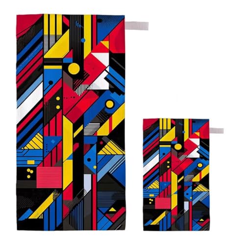 Strandtuch XXL 80x160cm/35x70cm 2er Set Mikrofaser Strandtuch, Schnelltrocknend Strandliege Kompakt Sandfrei Saunahandtuch mit Tasche, Mikrofaser Handtuch für Strand Reise Urlaub (Geometrie) G-88 von Feionnug