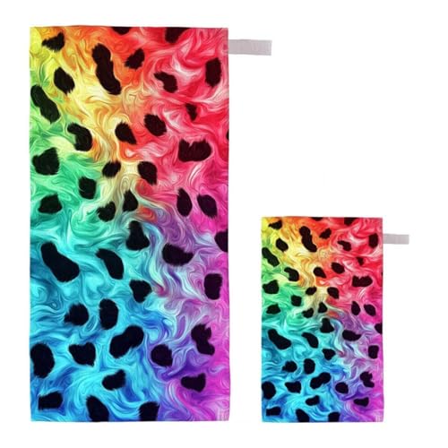 Strandtuch XXL 80x160cm/35x70cm 2er Set Mikrofaser Strandtuch, Schnelltrocknend Strandliege Kompakt Sandfrei Saunahandtuch mit Tasche, Mikrofaser Handtuch für Strand Reise Urlaub (Leopard) A-60 von Feionnug