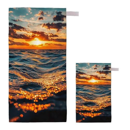 Strandtuch XXL 80x160cm/35x70cm 2er Set Mikrofaser Strandtuch, Schnelltrocknend Strandliege Kompakt Sandfrei Saunahandtuch mit Tasche, Mikrofaser Handtuch für Strand Reise Urlaub Camping (Meer) I-14 von Feionnug