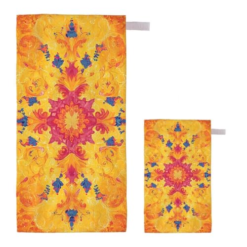 Strandtuch XXL 90x180cm/35x70cm 2er Set Mikrofaser Strandtuch, Schnelltrocknend Strandliege Kompakt Sandfrei Saunahandtuch mit Tasche, Mikrofaser Handtuch für Strand Reise Urlaub (Marokko) E-40 von Feionnug