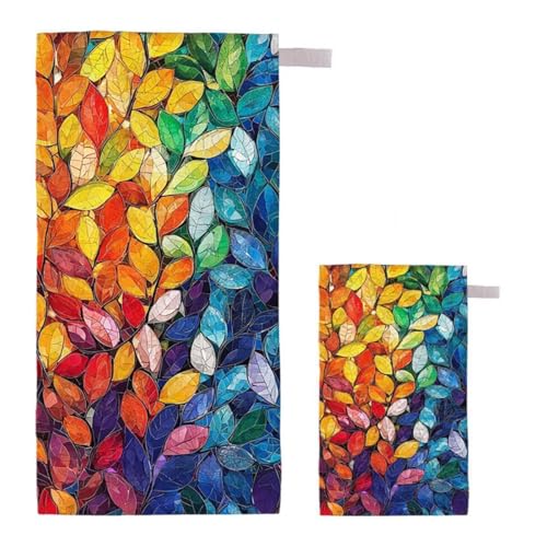 Strandtuch XXL 90x180cm/35x70cm 2er Set Mikrofaser Strandtuch, Schnelltrocknend Strandliege Kompakt Sandfrei Saunahandtuch mit Tasche, Mikrofaser Handtuch für Strand Reise Urlaub Camping (Bunt) E-20 von Feionnug