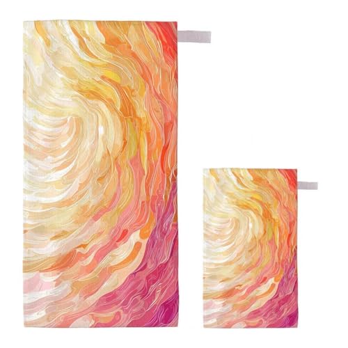 Strandtuch XXL 90x180cm/35x70cm 2er Set Mikrofaser Strandtuch, Schnelltrocknend Strandliege Kompakt Sandfrei Saunahandtuch mit Tasche, Mikrofaser Handtuch für Strand Reise Urlaub Camping (Modern) F-3 von Feionnug