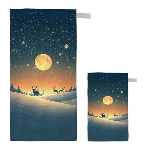 Strandtuch XXL 90x200cm/35x70cm 2er Set Mikrofaser Strandtuch, Schnelltrocknend Strandliege Kompakt Sandfrei Saunahandtuch mit Tasche, Mikrofaser Handtuch für Strand Reise (Weihnachtsmann) A-86 von Feionnug