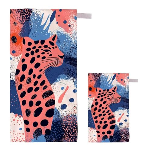 Strandtuch XXL 90x200cm/35x70cm 2er Set Mikrofaser Strandtuch, Schnelltrocknend Strandliege Kompakt Sandfrei Saunahandtuch mit Tasche, Mikrofaser Handtuch für Strand Reise Urlaub (Leopard) H-19 von Feionnug
