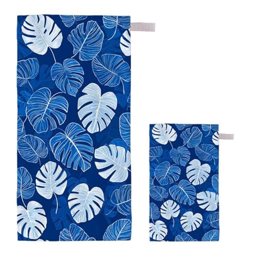 Strandtuch XXL 90x200cm/35x70cm 2er Set Mikrofaser Strandtuch, Schnelltrocknend Strandliege Kompakt Sandfrei Saunahandtuch mit Tasche, Mikrofaser Handtuch für Strand Reise Urlaub (Palmblätter) G-56 von Feionnug