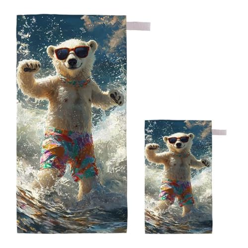 Strandtuch XXL 90x200cm/35x70cm 2er Set Mikrofaser Strandtuch, Schnelltrocknend Strandliege Kompakt Sandfrei Saunahandtuch mit Tasche, Mikrofaser Handtuch für Strand Reise Urlaub (Tragen) E-96 von Feionnug