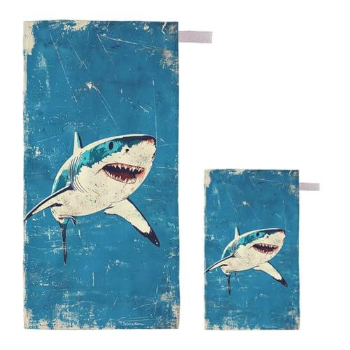 Strandtuch XXL 90x200cm/35x70cm 2er Set Mikrofaser Strandtuch, Schnelltrocknend Strandliege Kompakt Sandfrei Saunahandtuch mit Tasche, Mikrofaser Handtuch für Strand Reise Urlaub Camping (Blau) F-19 von Feionnug