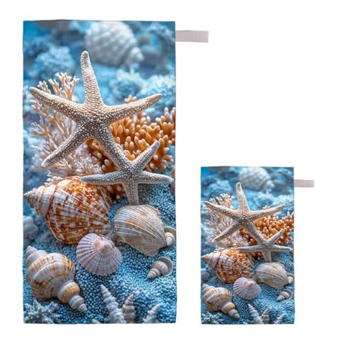 Strandtuch XXL 90x200cm/35x70cm 2er Set Mikrofaser Strandtuch, Schnelltrocknend Strandliege Kompakt Sandfrei Saunahandtuch mit Tasche, Mikrofaser Handtuch für Strand Reise Urlaub Camping (Hülse) A-98 von Feionnug