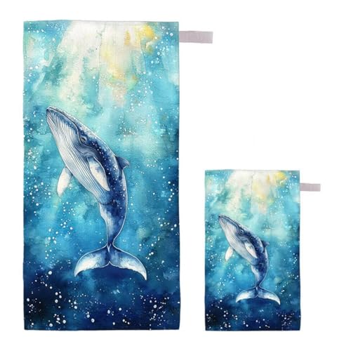Strandtuch XXL 90x200cm/35x70cm 2er Set Mikrofaser Strandtuch, Schnelltrocknend Strandliege Kompakt Sandfrei Saunahandtuch mit Tasche, Mikrofaser Handtuch für Strand Reise Urlaub Camping (Meer) G-32 von Feionnug