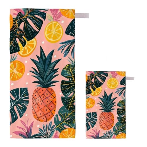 Strandtuch XXL 90x200cm/35x70cm 2er Set Mikrofaser Strandtuch, Schnelltrocknend Strandliege Kompakt Sandfrei Saunahandtuch mit Tasche, Mikrofaser Handtuch für Strand Reise Urlaub Camping (Rosa) E-12 von Feionnug