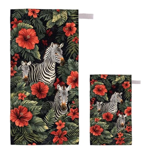 Strandtuch Zebra Strandtuch XXL 80x160cm/35x70cm, 2er Set Mikrofaser Handtuch Groß Saunahandtuch, Schnell Trocknend Stranddecke Sandfrei, Badetuch Leicht für Fitness Sporthandtuch Reisehandtuch A-79 von Feionnug
