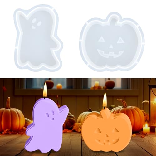 2 Stück Silikonformen Gießformen Geist Kürbis Kerzenformen zum Gießen, Halloween Silikonform Kerzenhalter, Bastelbeton Gips Formen für Kunsthandwerk Halloween Deko DIY von Feirdhoo