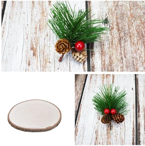 8 Stücke Runde Holzscheiben+künstliche Tannenzweige,20-23cm HolzLog ScheibenWeihnachtsdekoration aus Tannenzweigen mit Tannenzapfen Kiefernnadel für DIY Weihnachtskranz Geschenke Tisch Dekorieren von Feirdhoo