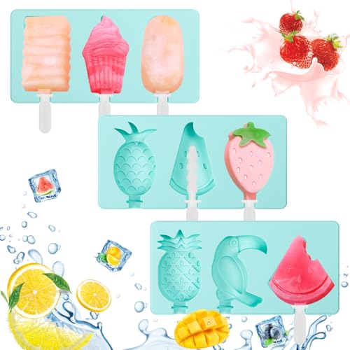 Eisformen Eis am Stiel,9 Eisformen Silikon BPA Frei Eisformen Wassereis mit Deckel DIY Ideen Eisförmchen Obst Papagei Eistüte für Kinder und Erwachsene Stieleisformen von Feirdhoo