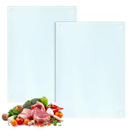 Schneidebrett, Glasschneideplatte 28 x 20 cm, Glasschneidebrettchen-Set, Lebensmittel Grade Schneidbretter, Glass Cutting Board zum Schneiden von Fleisch, Brot, Gemüse und Obst von Feirdhoo