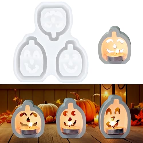 Silikonformen Gießformen Kürbis, 3 Stück Silikonform Kürbis Kerzenhalter, Silikonformen Gießformen Herbst Gipsformen zum Gießen für Halloween DIY Herbst Thanksgiving Erntedankfest Geschenk von Feirdhoo