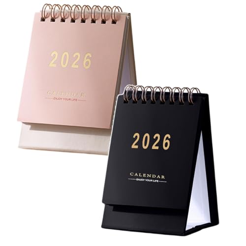 2 Stück Mini-Tischkalender 2025-2026 Stehkalender, Oct. 2025 - Dez. 2026 Für Home Office & Schule (Schwarz/Rosa) von Feizikaw