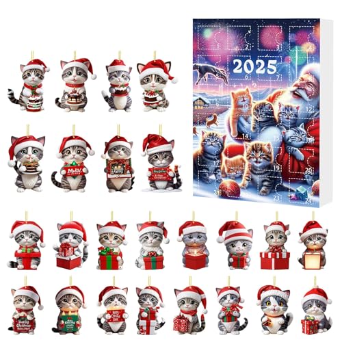 Adventskalender Weihnachten 2D-interessante Katzenornamente, Countdown-Kalender-Set, süße Katze, Acryl, Sammlerstück, bedeutungsvolle Dekoration von Feizikaw