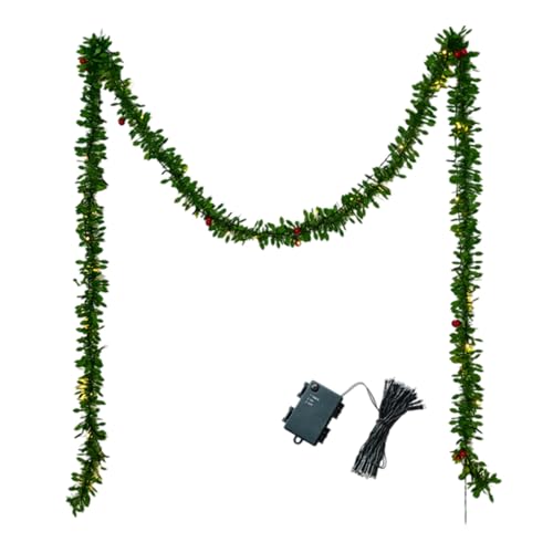 Deko Blumen Künstlich Weihnachtsgirlande, Festliche grüne Rebe mit Lichtern, batteriebetrieben (Batterien Nicht im Lieferumfang enthalten, 3 AA-Batterien erforderlich) (B, 4m) von Feizikaw