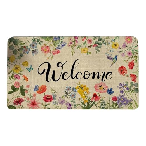 Feizikaw Bad Teppich rutschfest Waschbar Tag Eingangsmatte Frühling Fußmatte Home Willkommen Boden Teppich Erfüllt (Brown, 40X60CM) von Feizikaw