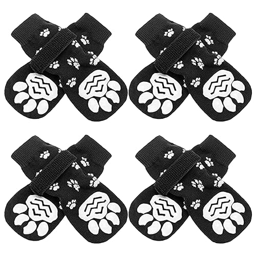 Feizikaw Hundekleid 2 Stück Haustier-Hundeschuhe Socken für draußen drinnen, rutschfeste Hundeschuhe, Hunde- Katzensocken (Black, S) von Feizikaw