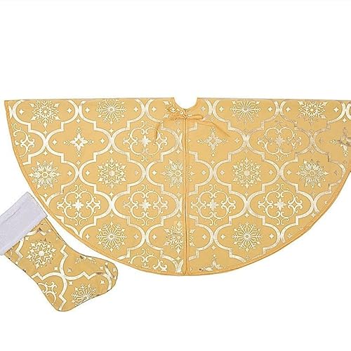 Feizikaw Party Accessoires Lustig Plaided Weihnachtsbaum Leinenrock Weihnachtsbaummatte Baumröcke Weihnachtsdekorationen mit Weihnachtsstrumpf für Weihnachten (Gold, 30x25x3cm) von Feizikaw